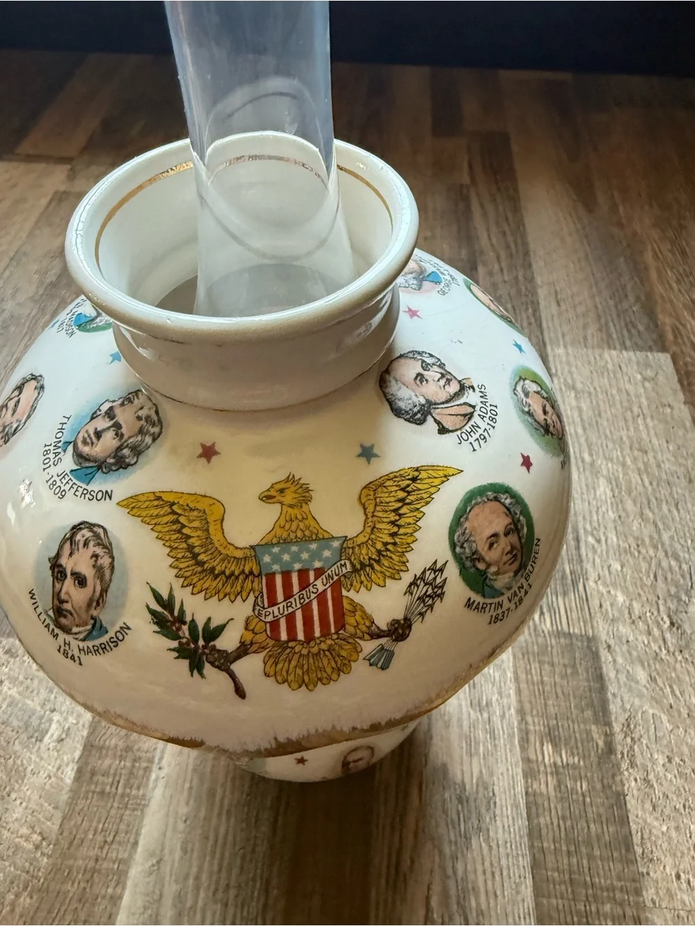 Vintage Americana Presidential Portrait Ceramic Oil Lamp